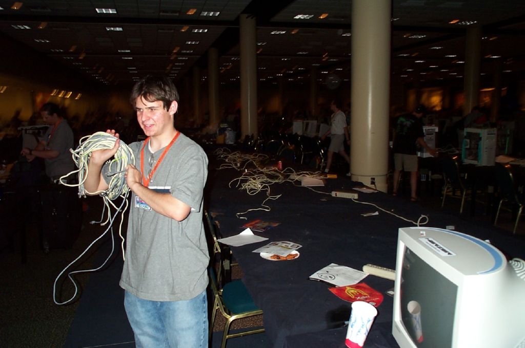 Volunteer hard at work tearing down